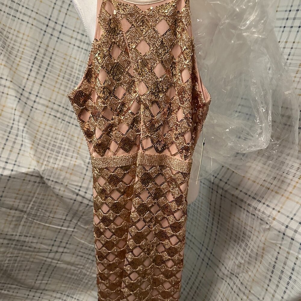 Gold beaded and Baby Pink Mini Dress